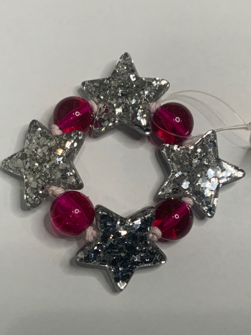 NWT Sparkly Glitter Star and Pink Beaded Elastic Adjustable Bracelet